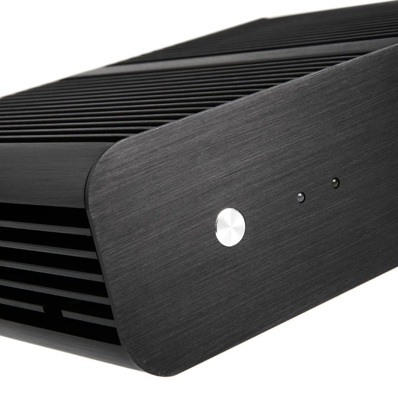 Akasa Euler vifteløs Thin-Mini-ITX kabinett OEM svart nærbilde av aluminiumsoverflate