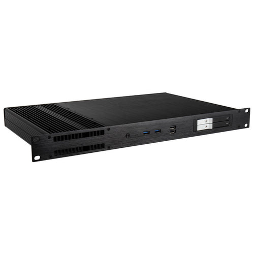 Akasa Galileo TU1 Thin-Mini-ITX 1U kabinett aluminium svart forfra