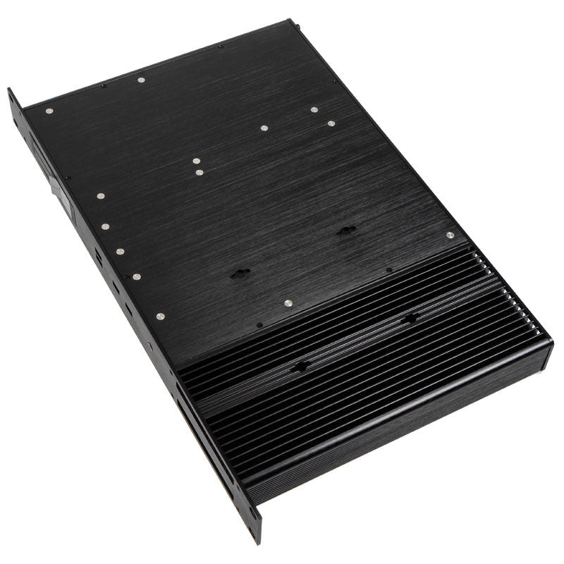 Montert Akasa Galileo TU1 Thin-Mini-ITX 1U kabinett aluminium svart under skjerm
