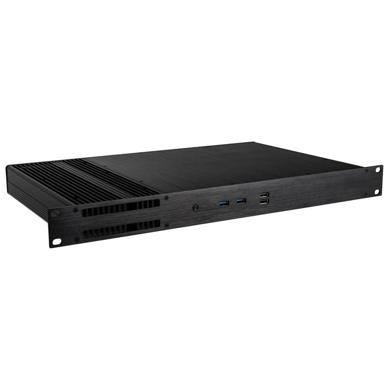 Akasa Galileo TU3 Thin-Mini-ITX 1U kabinett aluminium svart forfra