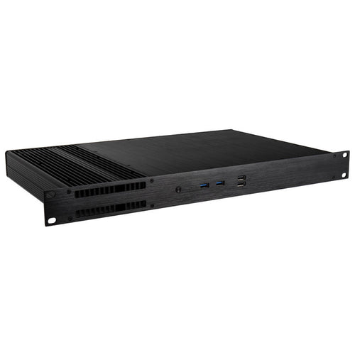 Akasa Galileo TU3 Thin-Mini-ITX 1U kabinett aluminium svart forfra