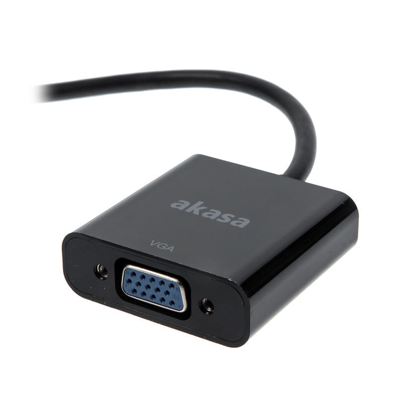 Nærbilde av Akasa HDMI til VGA adapter svart