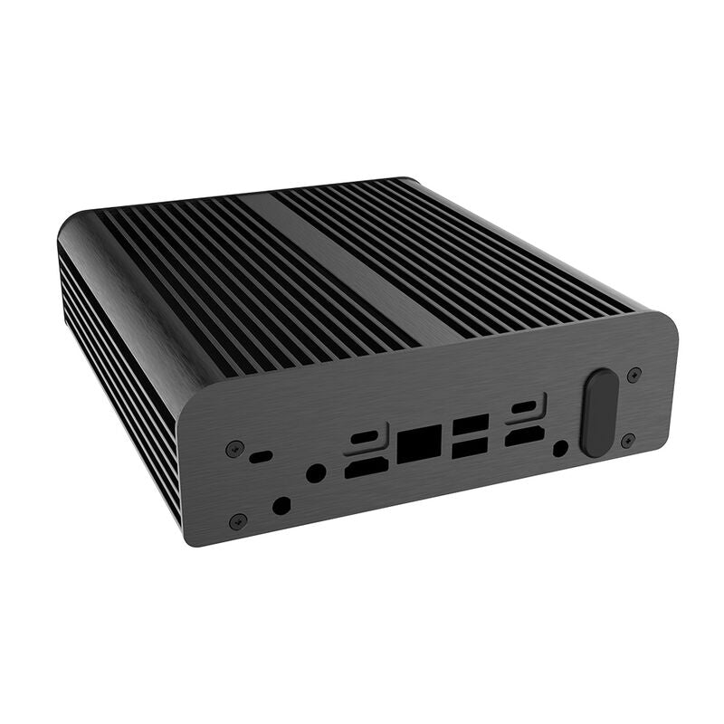 Detalj av Akasa Newton WS NUC-kabinett passiv kjøling Intel NUC svart aluminium