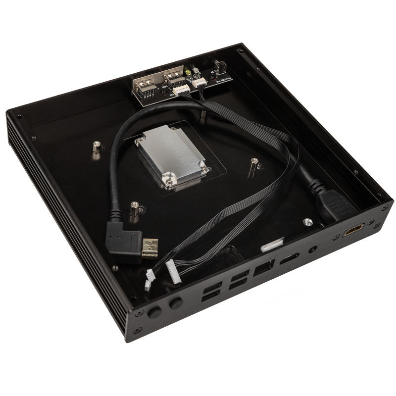 Frontpanel med USB-porter på Akasa Plato NE Compact 1.4L Intel NUC kabinett svart