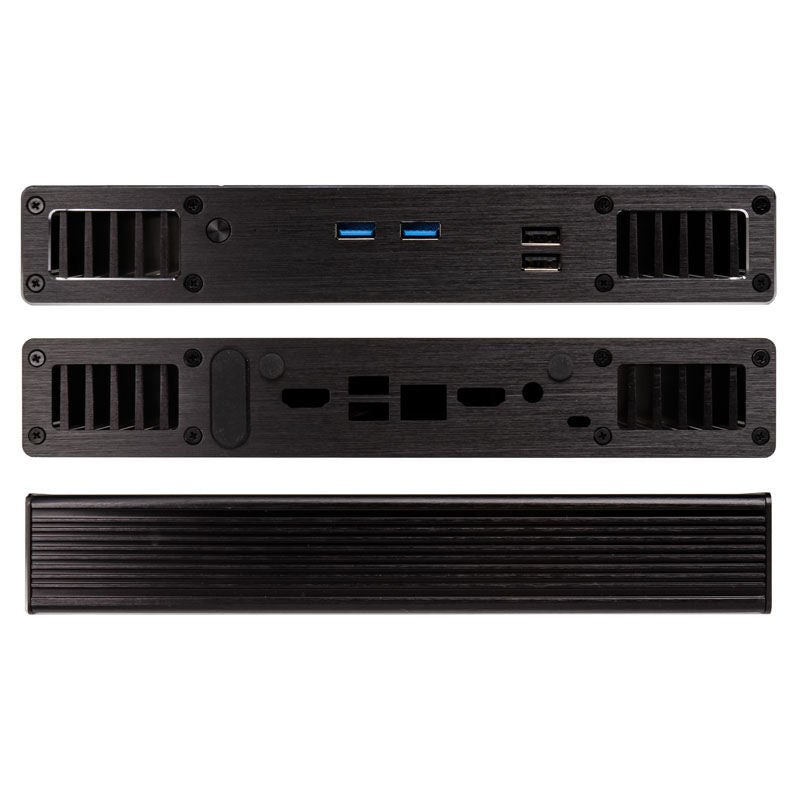 Detalj av Akasa Plato X7D UCFF kabinett Intel NUC aluminium svart USB-porter