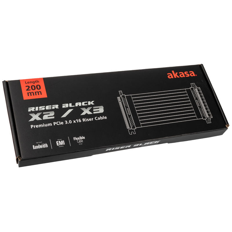 Sideprofil av Akasa Riser Black X2 PCIe 3.0 x16 riserkabel