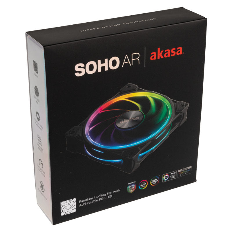 Akasa SOHO AR ARGB vifte 120 mm PWM svart sideprofil