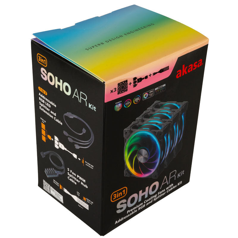 Akasa SOHO AR Kit ARGB vifte 120 mm 3-pakning sett fra siden