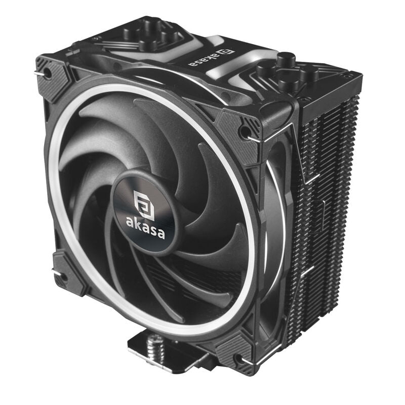 Detalj av Akasa SOHO H4 Plus CPU-kjøler med AR12 Reverse vifte ARGB svart