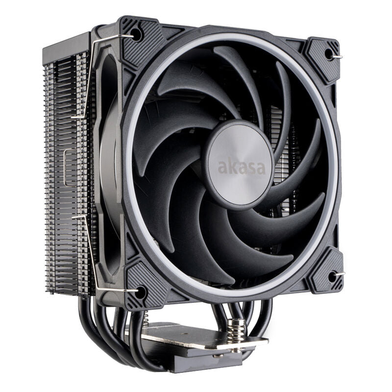 Nærbilde av Akasa SOHO H4 Plus CPU-kjøler 120 mm ARGB singeltårn svart RGB-belysning