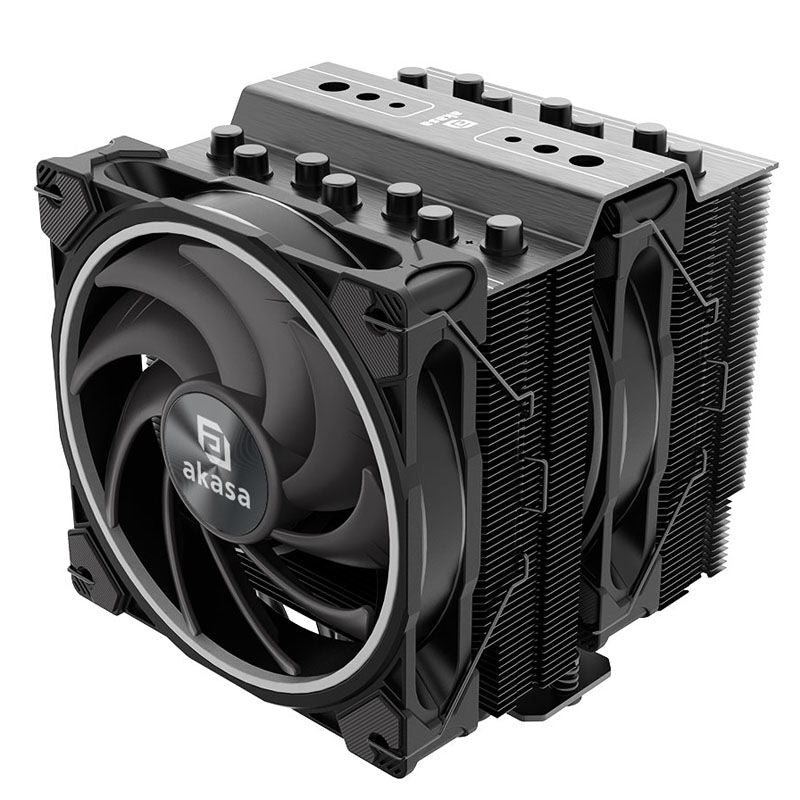 Nærbilde av Akasa Soho H7 dobbelttårn CPU-kjøler ARGB 120 mm svart