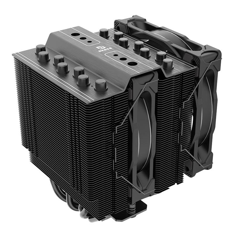 Sideprofil av Akasa Soho H7 dobbelttårn CPU-kjøler ARGB 120 mm svart