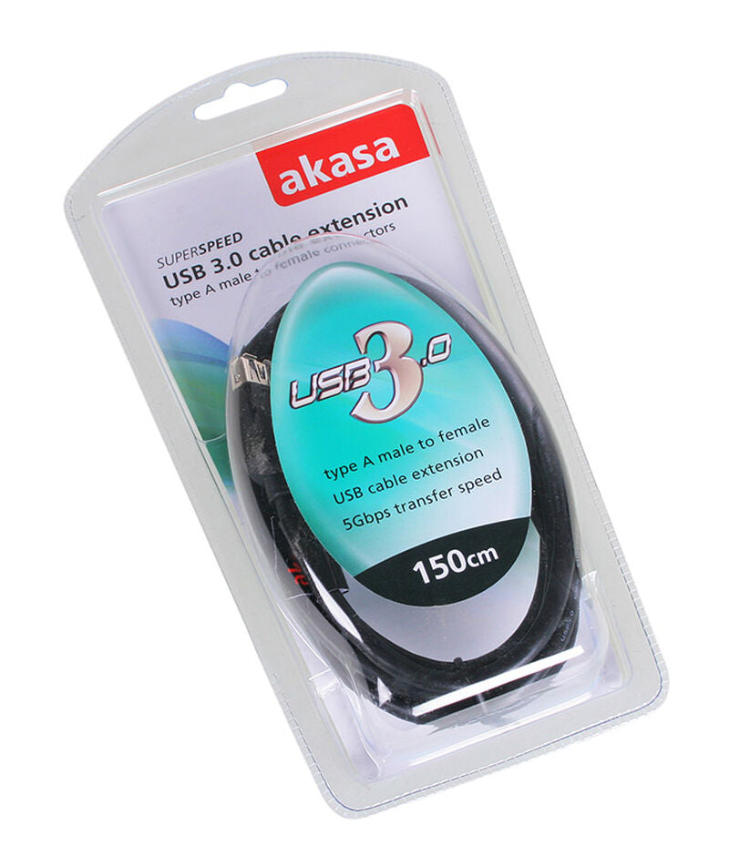Akasa USB 3.0 Type A skjøtekabel 1,5 m svart detalj av kontakt