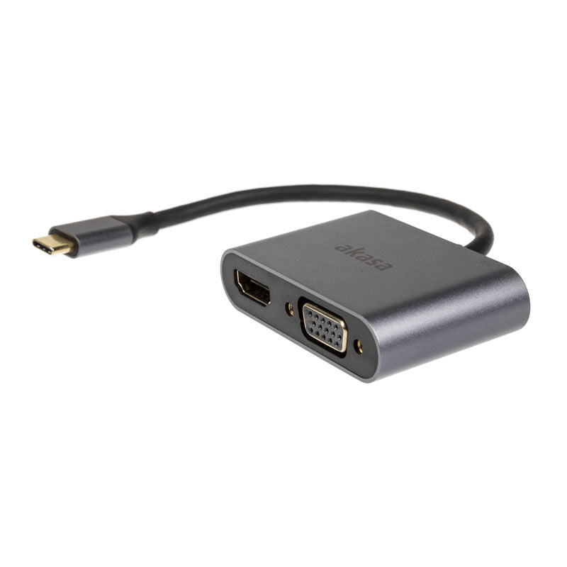 Akasa USB-C 2-i-1 skjermadapter bakside med porter