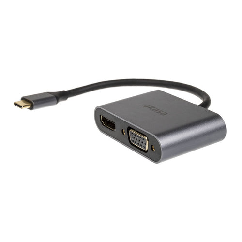 Akasa USB-C 2-i-1 skjermadapter bakside med porter