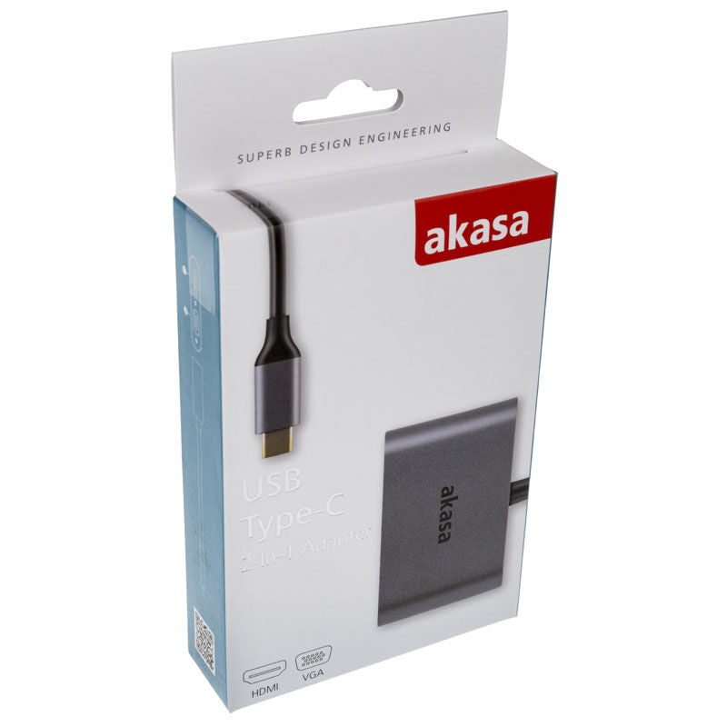 Nærbilde av kabel og USB-C kontakt på Akasa skjermadapter