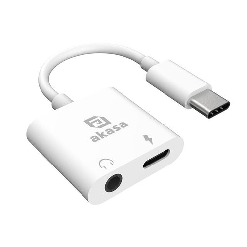 Akasa USB-C til 3,5 mm jack-adapter med Power Delivery hvit forfra