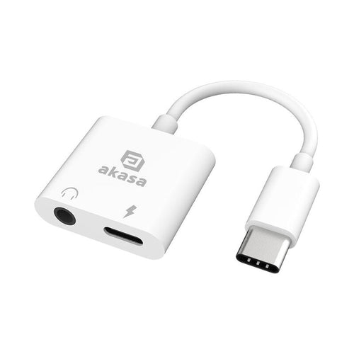 Akasa USB-C til 3,5 mm jack-adapter med Power Delivery hvit bakside