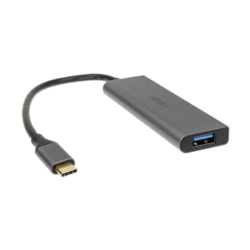 Akasa USB-C til 4x USB-A 3.0 hub sølv bakside