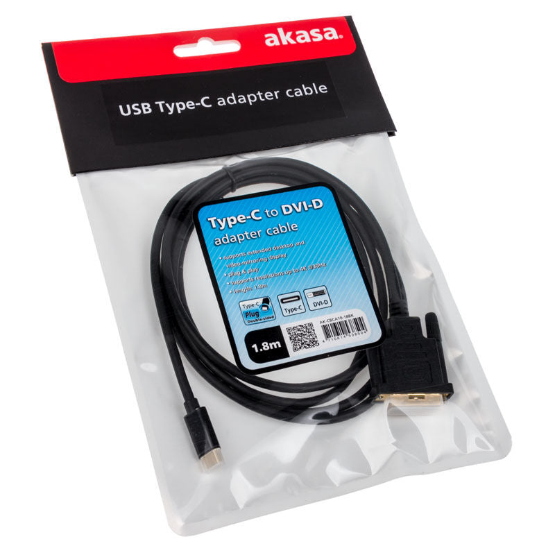 Akasa USB-C til DVI-D adapterkabel 4K 60 Hz svart detalj nærbilde