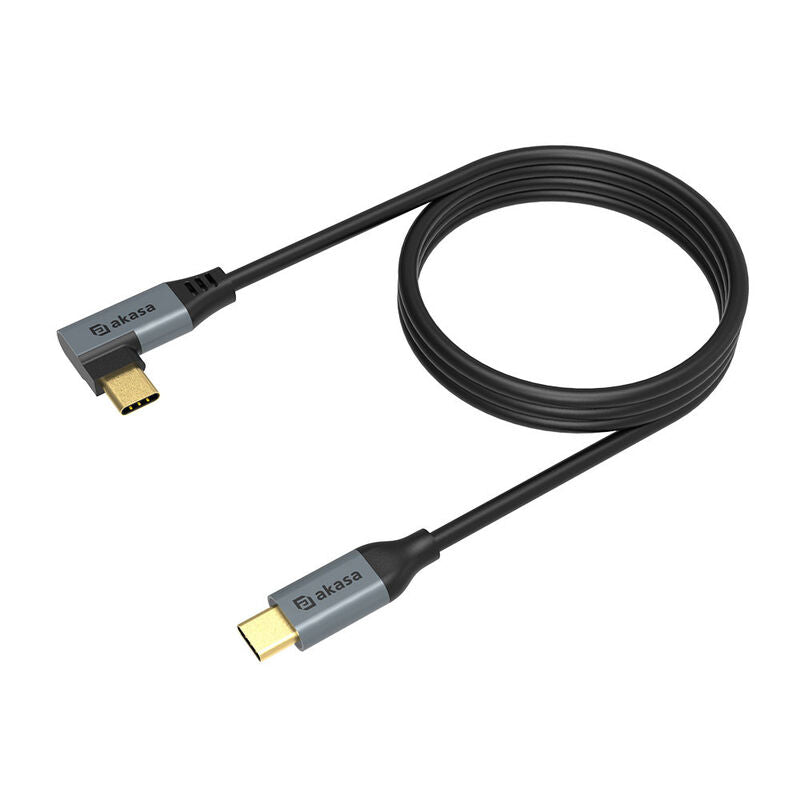 Akasa USB-C til USB-C 100W PD ladekabel vinklet svart forfra