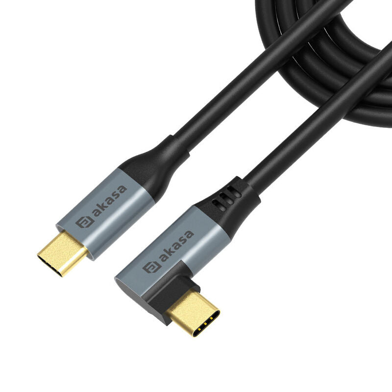 Akasa USB-C til USB-C 100W PD ladekabel vinklet svart bakside