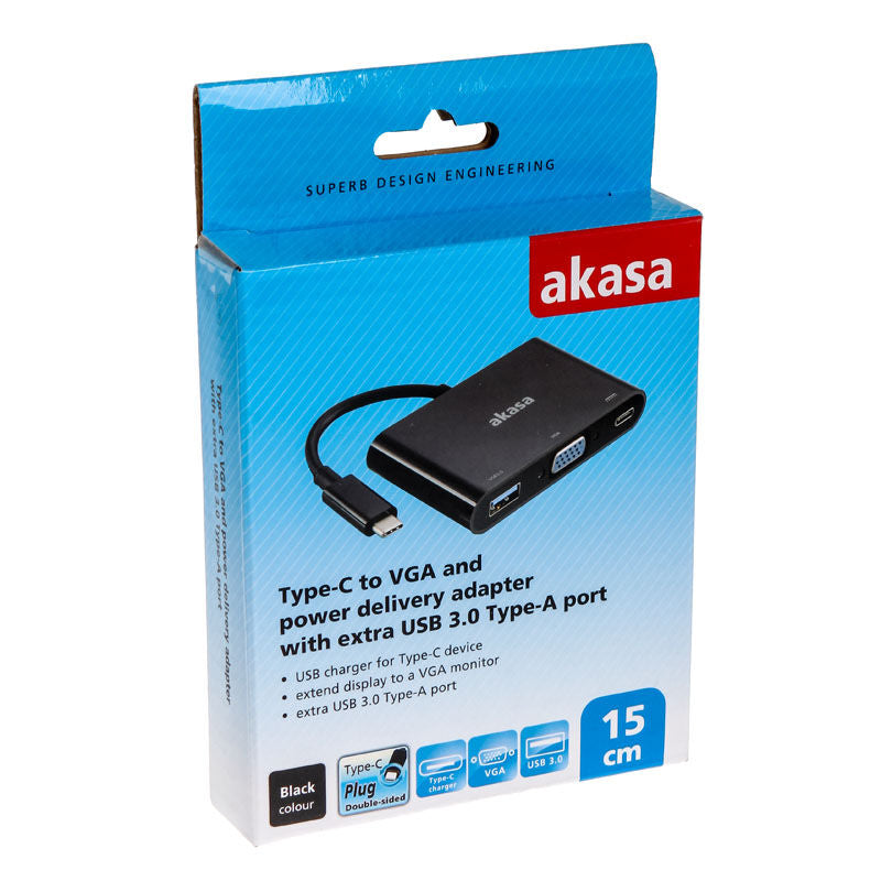 Detaljbilde av Akasa USB-C til VGA adapter med USB 3.0 Type-A port svart