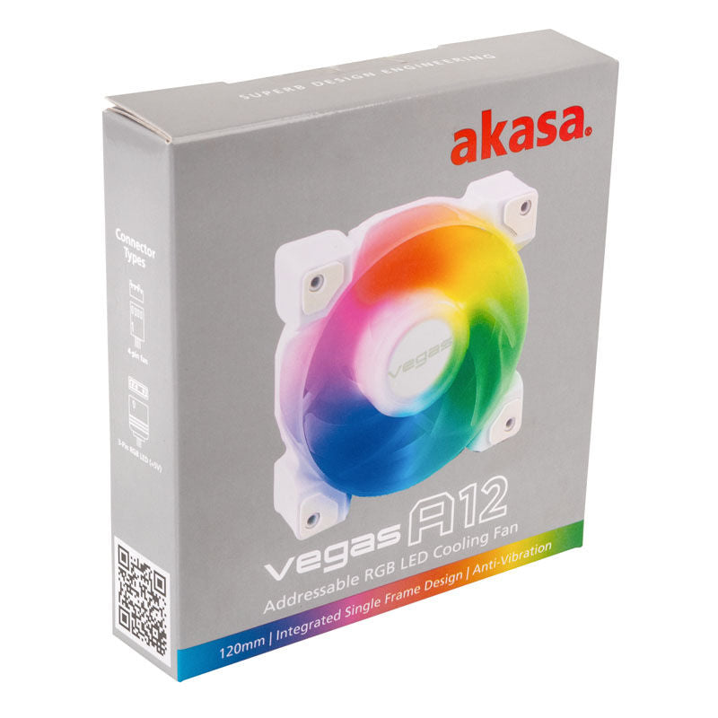 Oversikt over Akasa Vegas A12 ARGB PWM vifte 120 mm hvit