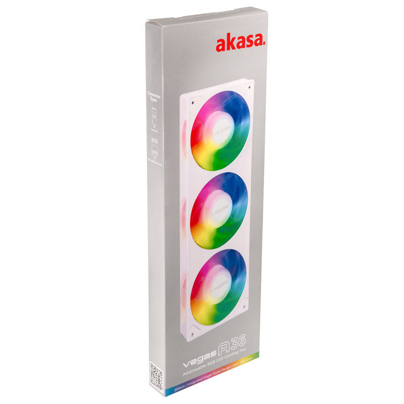 Oversikt av Akasa Vegas A36 ARGB PWM vifte 360 mm 2000 RPM hvit