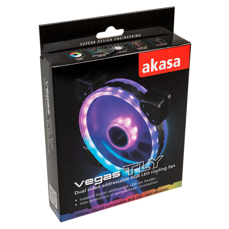 Akasa Vegas TLY ARGB vifte 140 mm 1200 RPM med kabeltilkobling