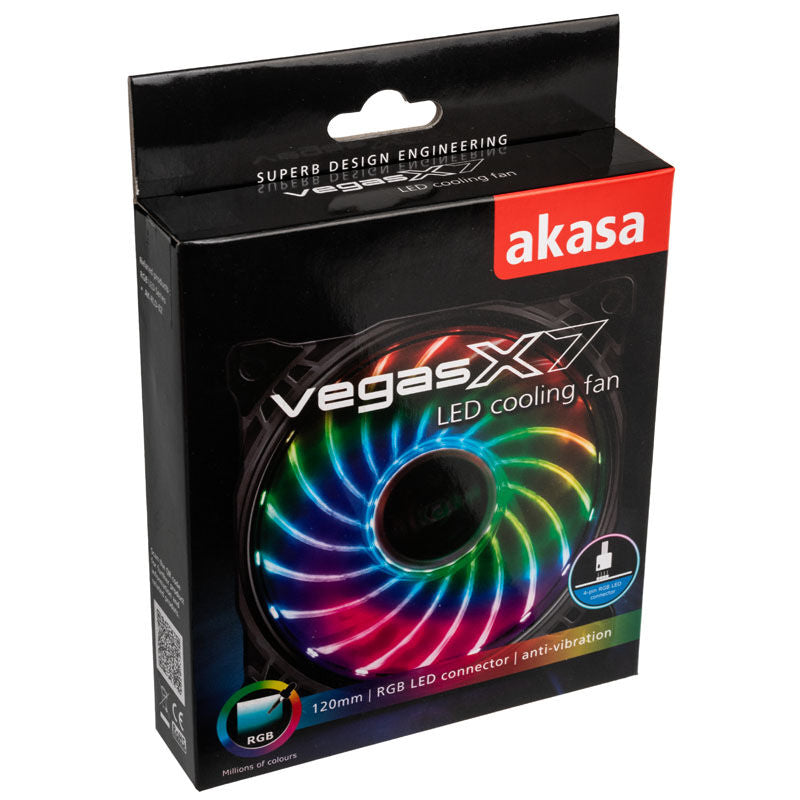 Akasa Vegas X7 RGB LED vifte 120 mm med synlig kabeltilkobling