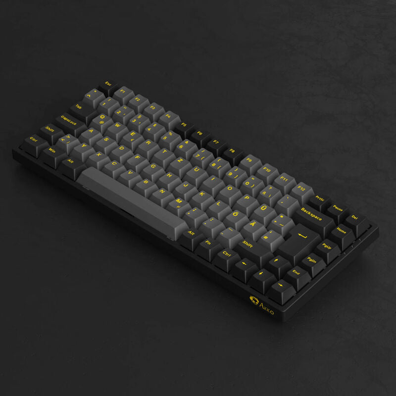 Nærbilde av Akko Black & Gold 3084B Plus gamingtastatur 75% switcher