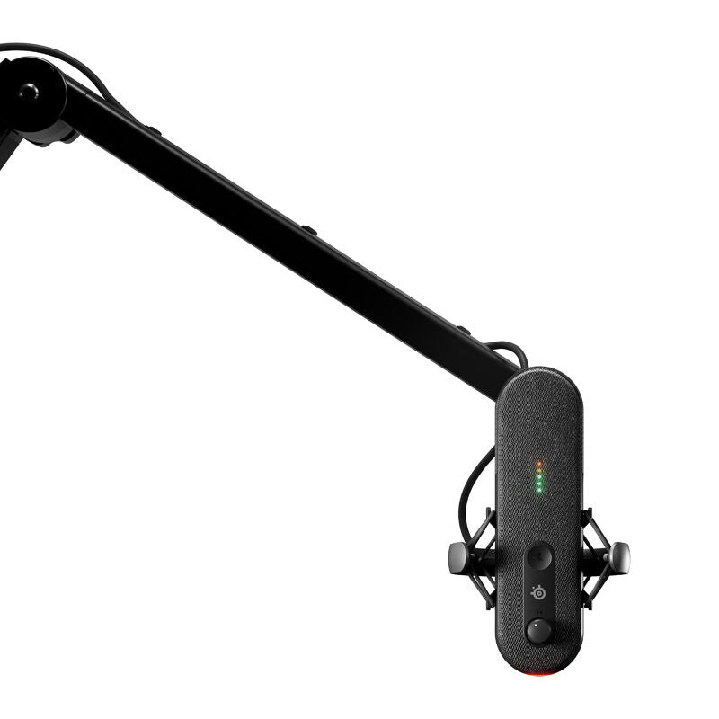 Nærbilde av RGB-belysning på SteelSeries Alias streamingmikrofon USB RGB svart