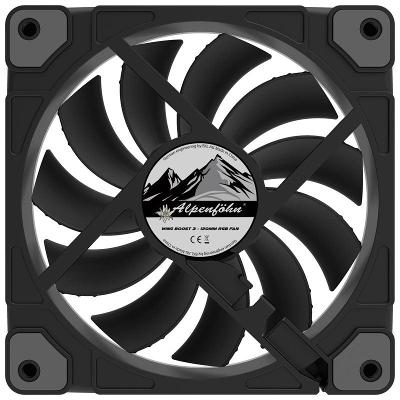 Pakkens innhold av Alpenföhn Wing Boost 3 ARGB High Speed PWM vifte 120 mm 3-pakk svart