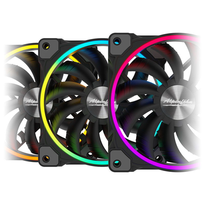 Sideprofil av Alpenföhn Wing Boost 3 ARGB High Speed PWM vifte 120 mm 3-pakk svart