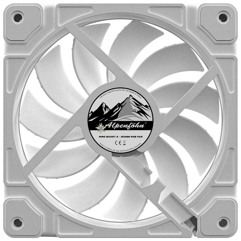 Sideprofil av Alpenföhn Wing Boost 3 ARGB High Speed vifte 120 mm PWM hvit