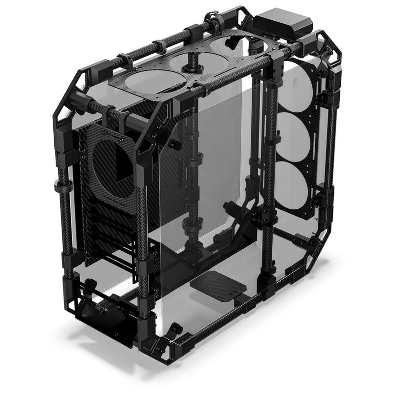 Detalj av Alphacool Apex Skeleton kabinett karbonfiber og aluminium