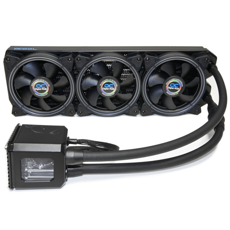 Detalj av Alphacool Eisbaer Aurora 360 AIO vannkjøling kobberradiator