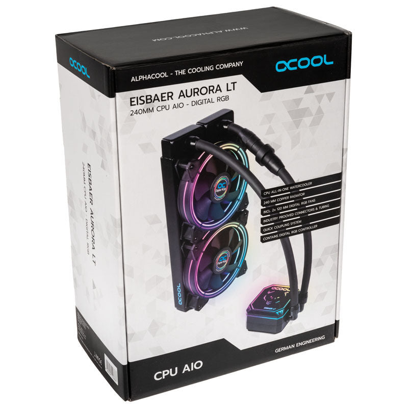 Alphacool Eisbaer Aurora LT240 AIO vannkjøling pakningsinnhold