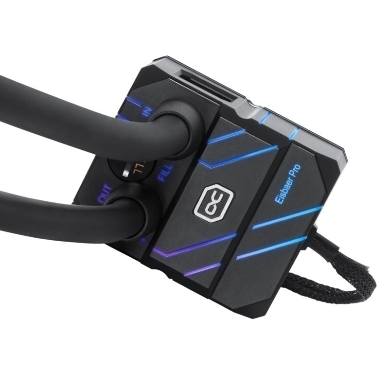 Nærbilde av DC-LT-2 pumpe på Alphacool Eisbaer Aurora Pro HPE Edition