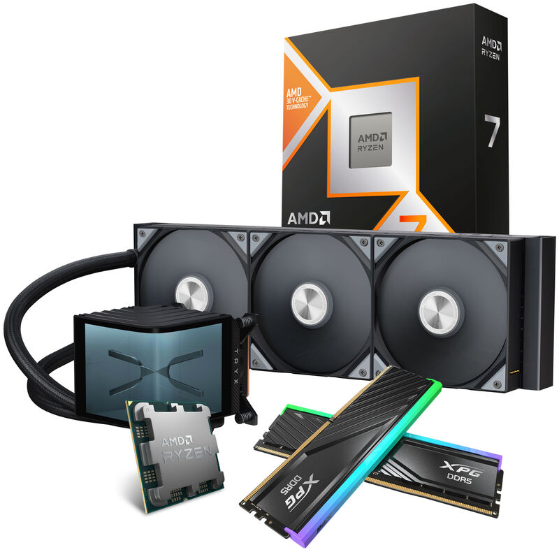 AMD Ryzen 7 9850X3D bundle 64 GB RAM TRYX PANORAMA AiO svart forfra