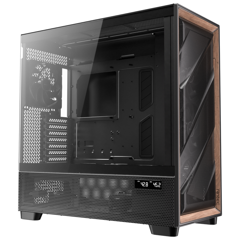 Detalj av Antec Flux Pro kabinett fulltårn E-ATX herdet glass svart