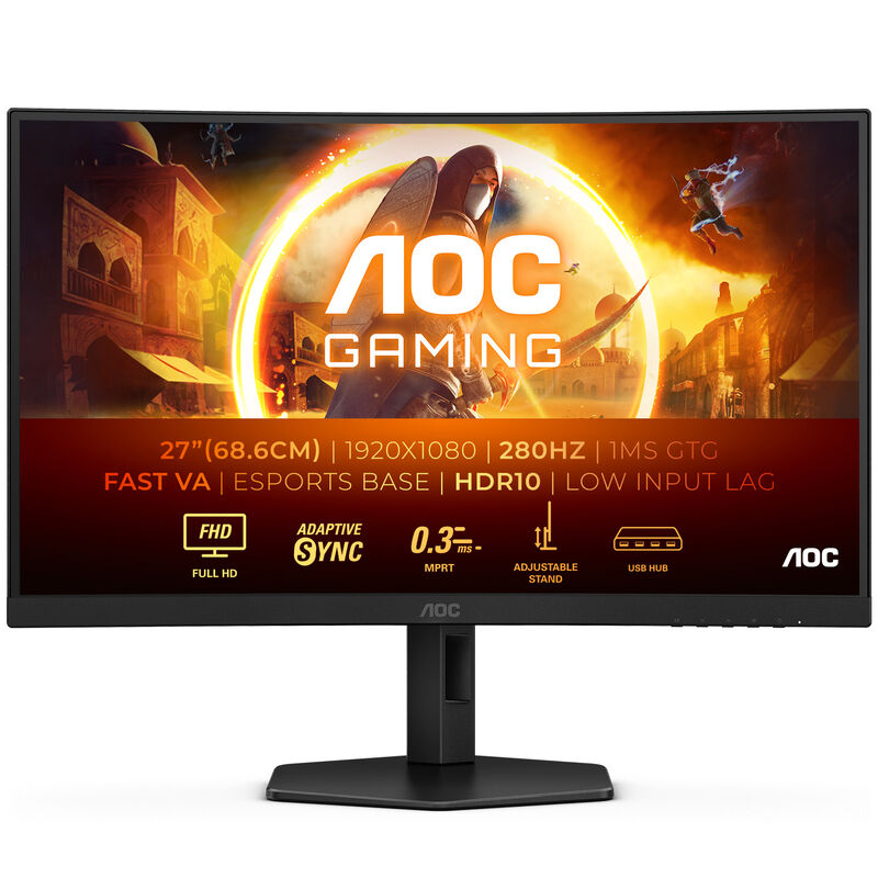 AOC C27G4ZXU curved gamingskjerm 27 forfra