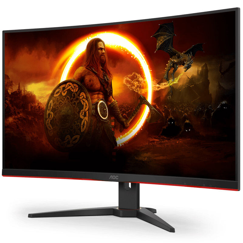 Detalj av AOC C32G2ZE gamingskjerm buet skjerm