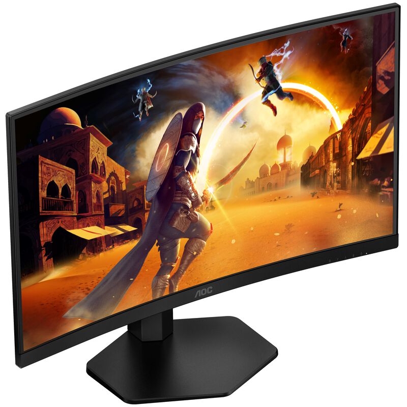 AOC CQ27G4X 27" curved gamingskjerm montert på skrivebord