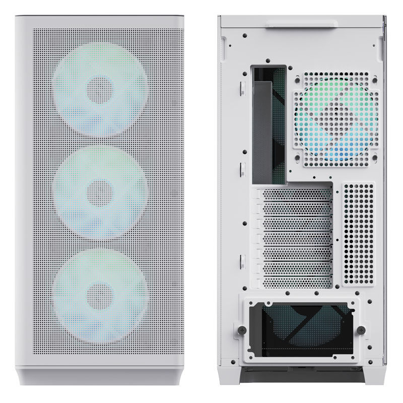 APNX C1 kabinett midtårn ATX herdet glass hvit nærbilde av RGB-vifte