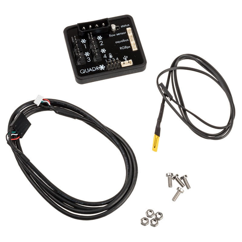 aqua computer QUADRO viftekontroller PWM 4-kanals RGB montert i PC