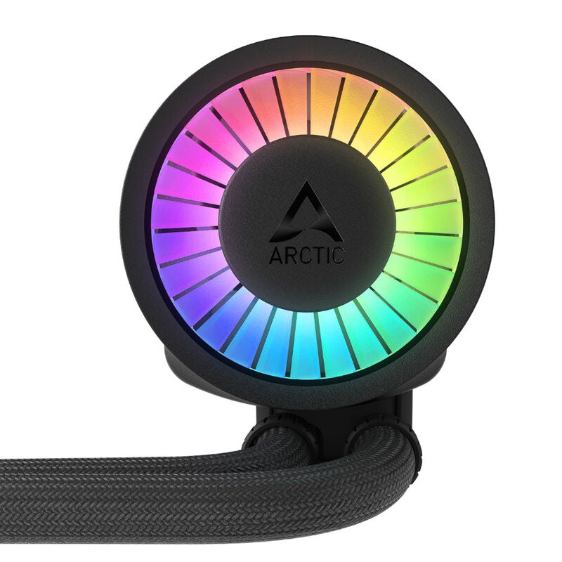 Nærbilde av vifte på Arctic Liquid Freezer III Pro A-RGB 420 AIO vannkjøling hvit