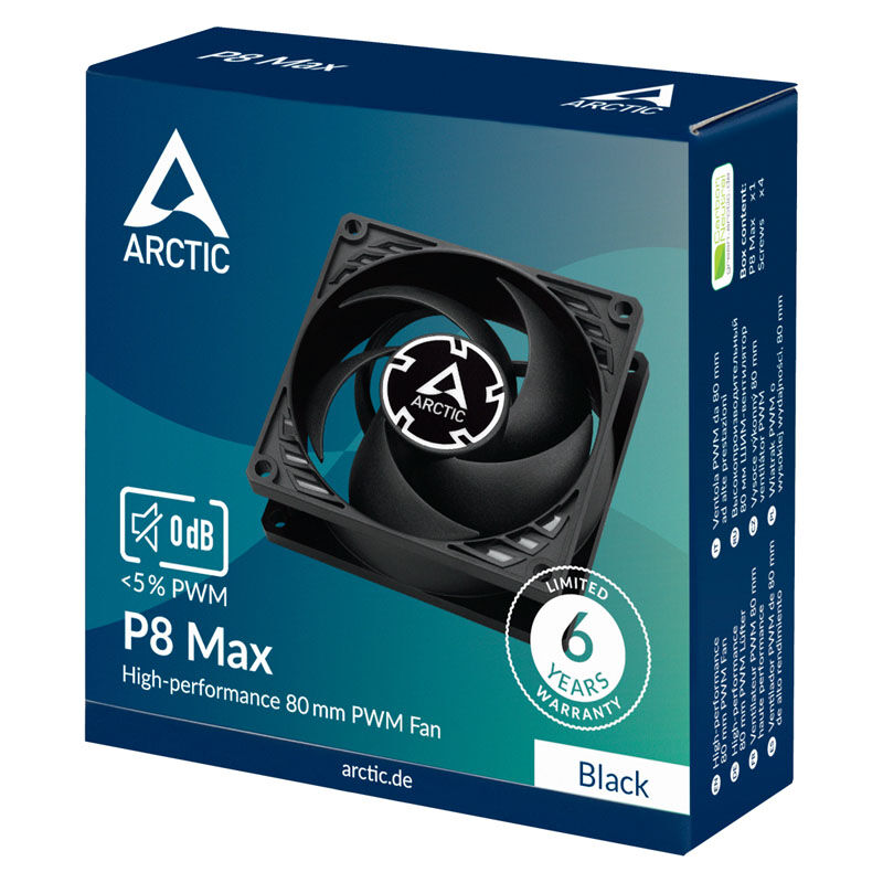 Arctic P8 PWM MAX vifte 80 mm 5000 RPM sideprofil