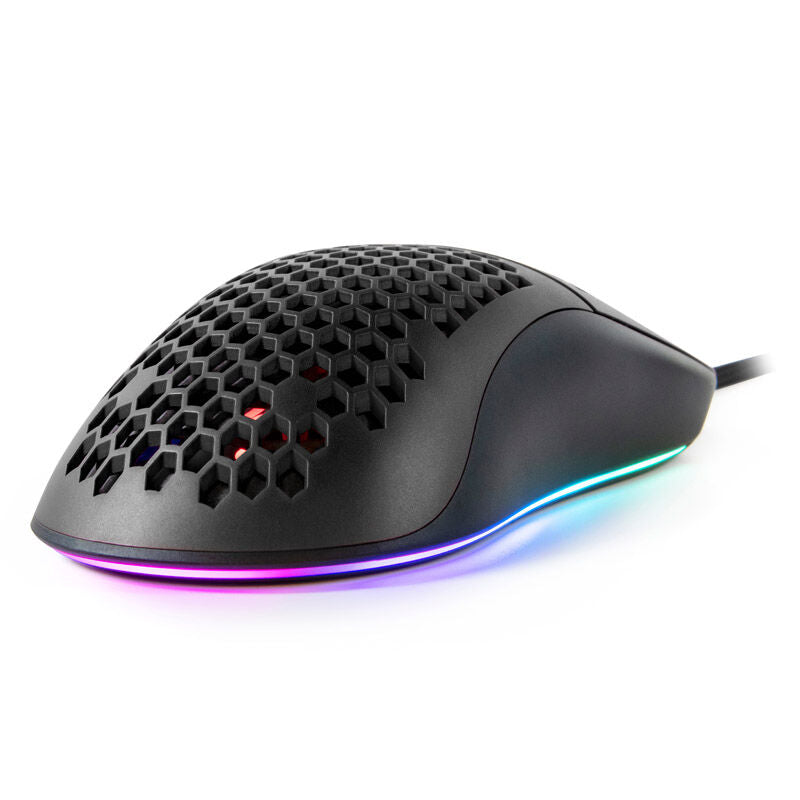 Arozzi Favo Ultra Light gamingmus kablet 16000 DPI RGB svart montert på skrivebord